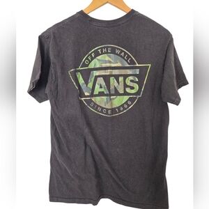 Vans Black Tee with Camo Logo Size Medium